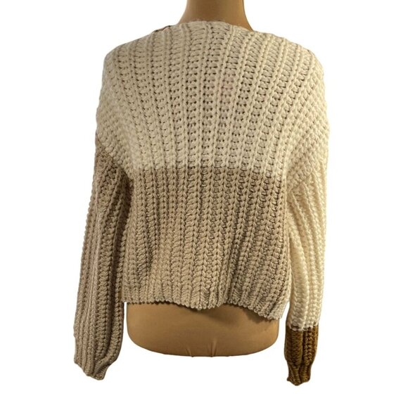 New Wild Fable Chunky Knit Cardigan Sweater Color Block Tan Cream Size S Small - Picture 3 of 6